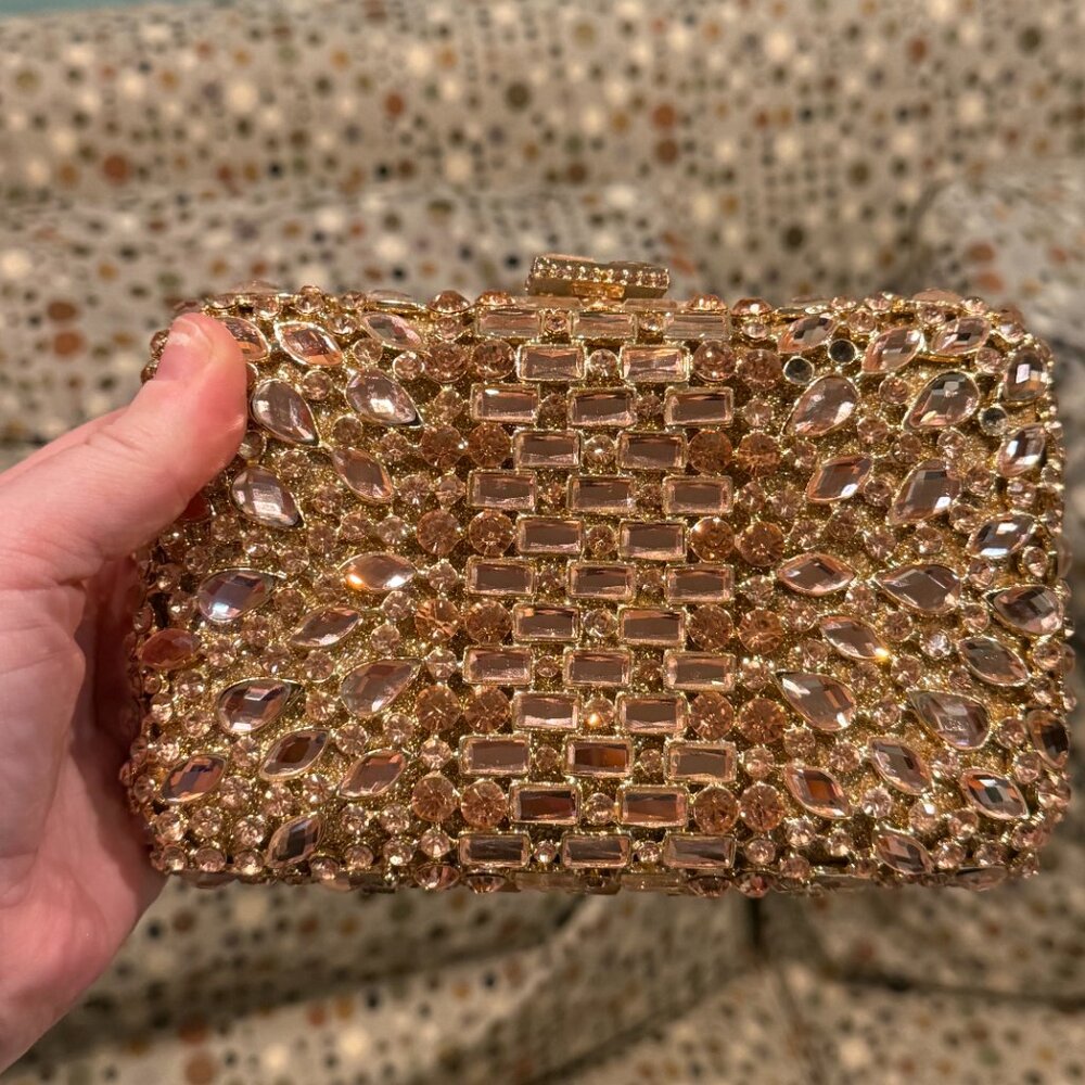 Fawziya Rose Gold Bejeweled clutch purse - Picture 5 of 5